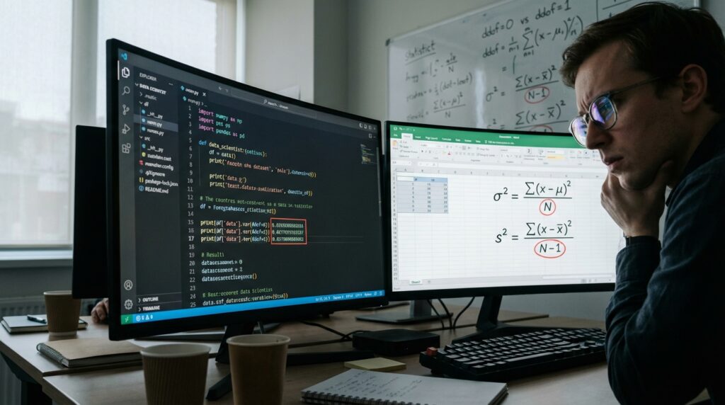 разница дисперсии numpy pandas