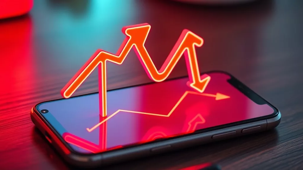 Показатели роста и падения на экране смартфона продавца маркетплейса