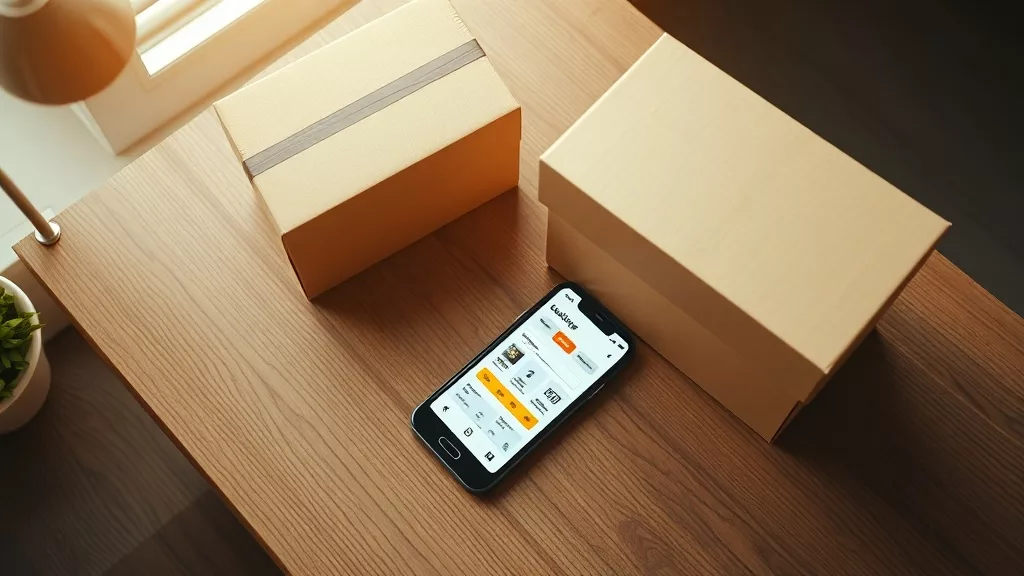 Рынок маркетплейсов Казахстана — смартфон с приложением и коробки доставки