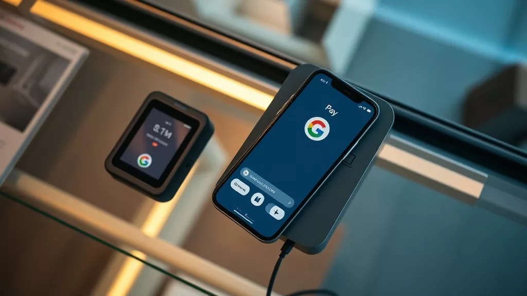 Google Pay на смартфоне у кассового терминала — оплата Kaspi Gold