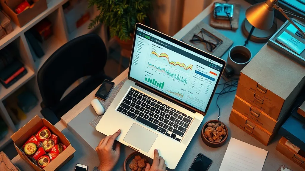 Продавец кондитерских изделий проверяет систему маркировки на ноутбуке