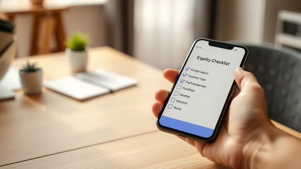 Телефон с чек-листом настройки ChatGPT Work на рабочем столе