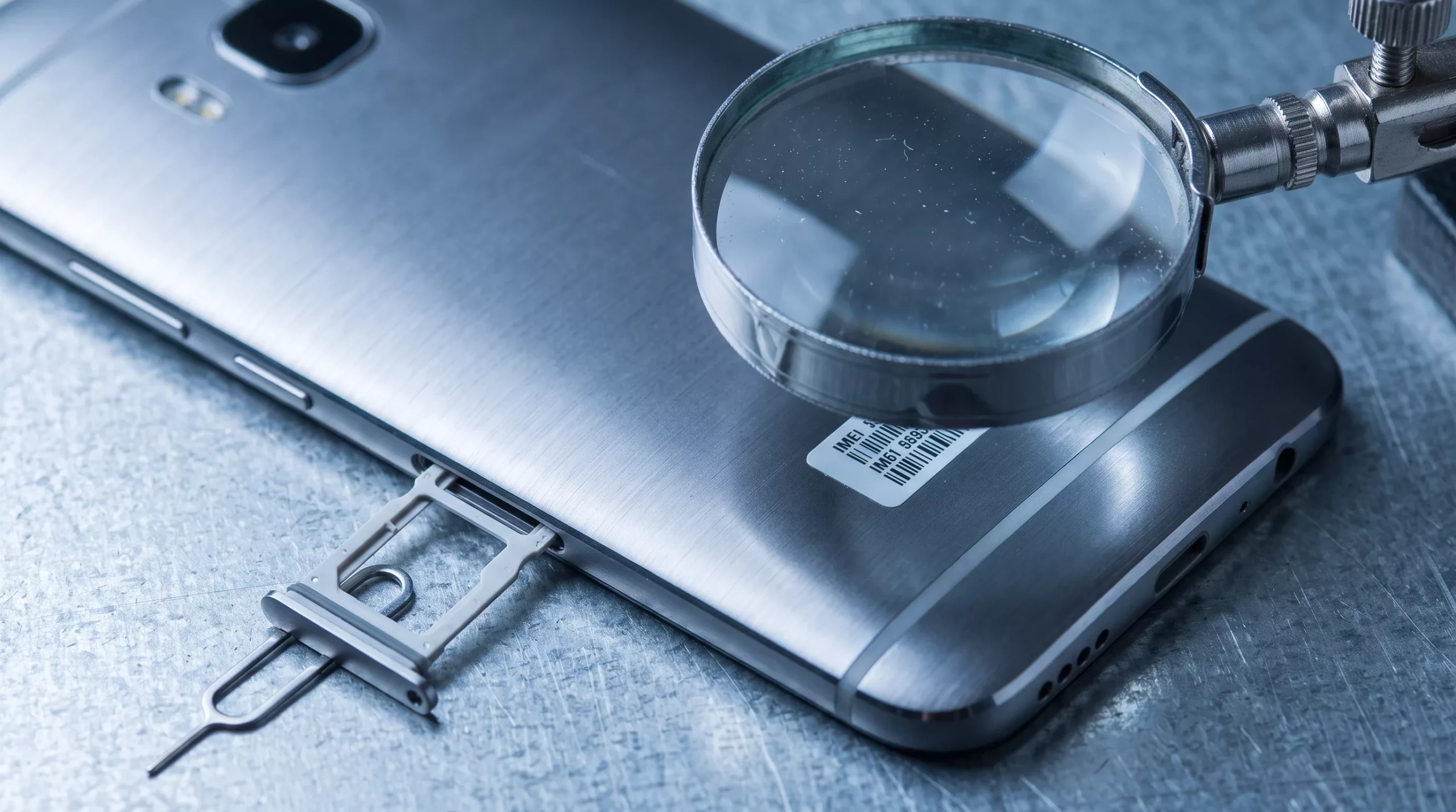 проверка IMEI-кода телефона под лупой перед продажей на маркетплейсе