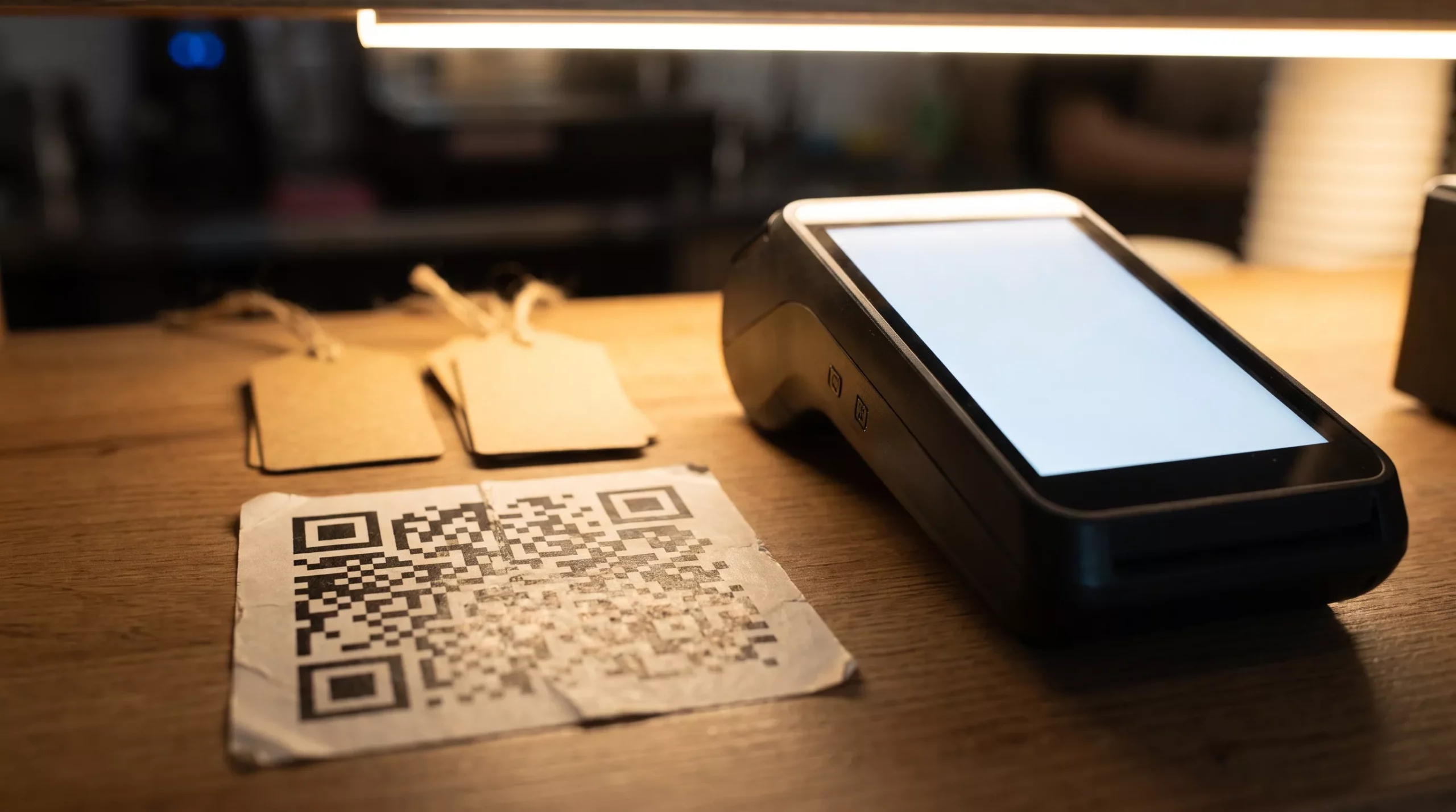 Kaspi QR для продавцов на кассе рядом с POS-терминалом в магазине